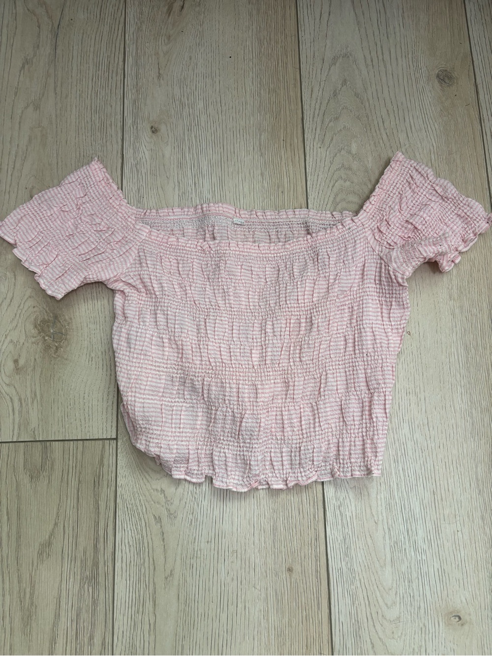 Smocked Off-Shoulder Crop Top - Light Pink